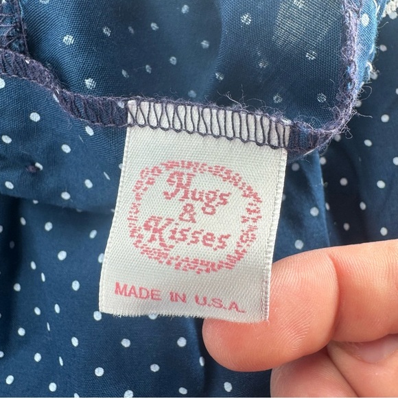 Vintage Hugs & Kisses Navy Blue Polka Dot Lace Rose Flowy Girls Formal Dress 3T - Picture 9 of 12